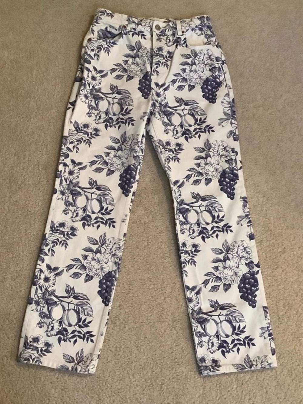 Reformation Jeans Cynthia Toile High Rise Straight White & Blue Size 27/4